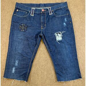 Vintage Blac Label Shorts Mens 40x18 Cut-Off Patch Embroidered Streetwear Denim